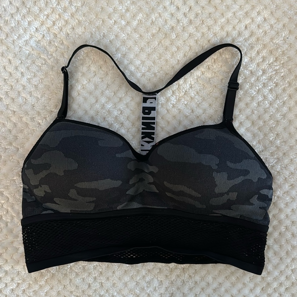 VICTORIA’S SECRET PINK Wireless Push Up Long Line Bra - Camo Print, Size Large